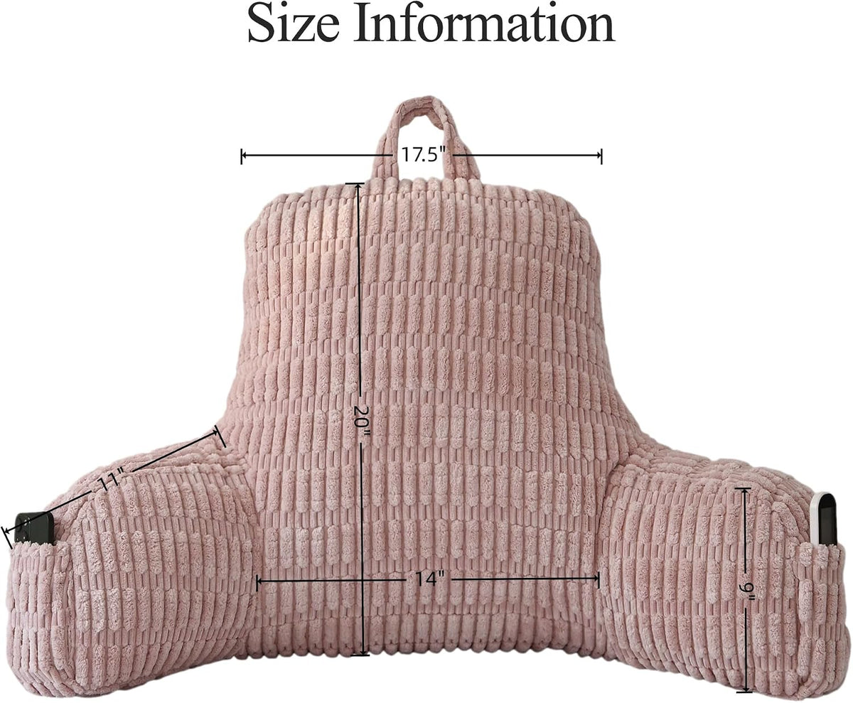 Faux Fur Reading Pillow for Sitting in Bed, Large Backrest Bed Pillow with Arms, Back Support Pillow for Lounging Bedrest, Beige