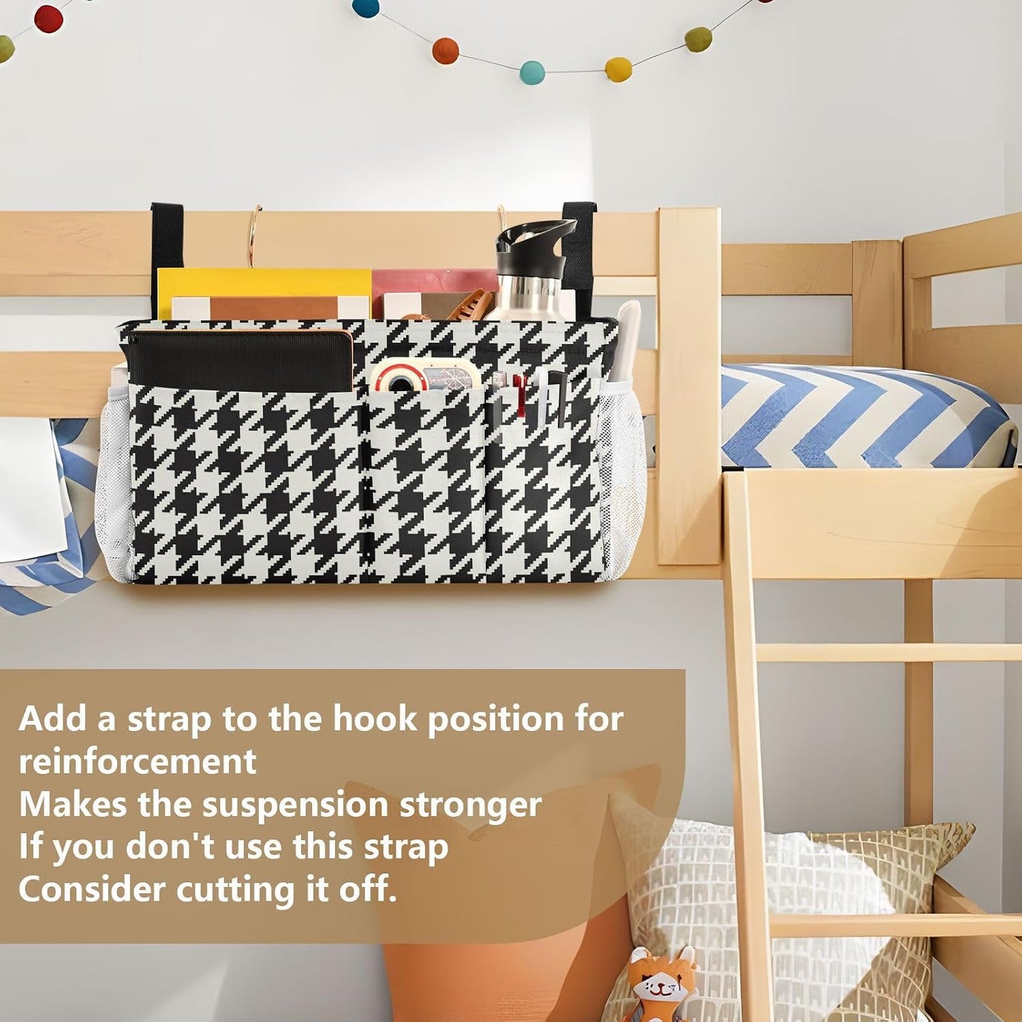 Black Bedside Caddy Storage Bag Bedside Organizer for Bed Rails College Dorm Room Organizer Caddy Hanging Shelf 6 Pockets with Hooks for Drinks Magazine Phone Holder