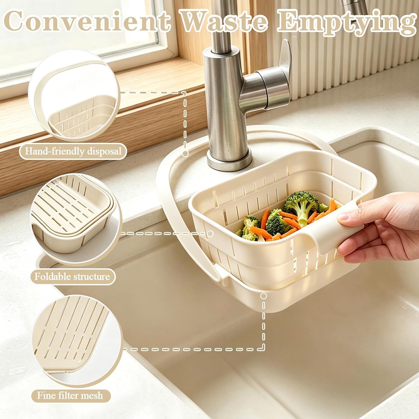 Foldable Hanging Sink Drain Basket, Hanging Sink Basket (Green) | No-Drill Foldable Design Saves Sink Space with Fast Drainage for Food Scraps, Sponge Storage, Fruit Rinsing and Kitchen Use