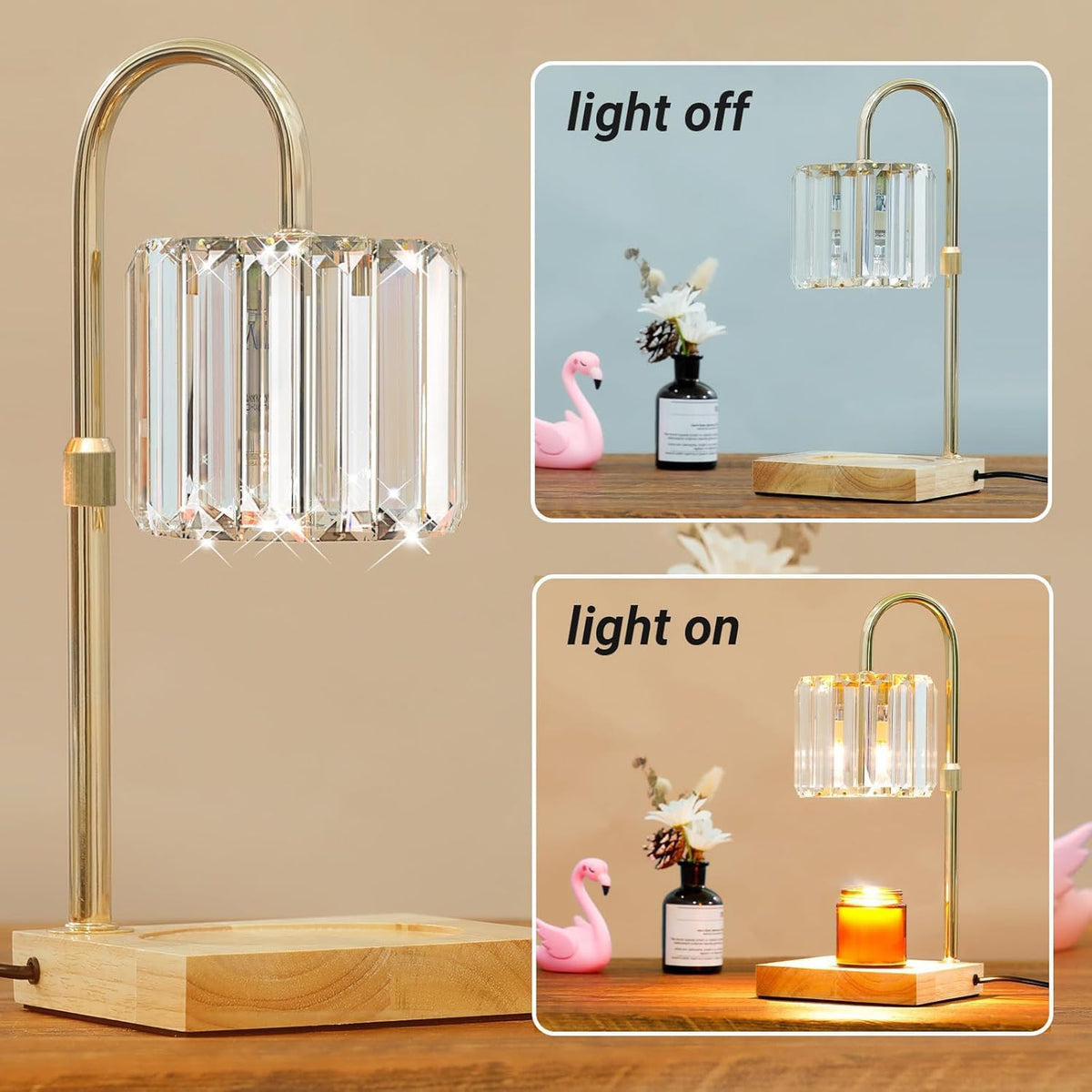 Yuichoy Candle Warmer Lamp with Timer, Dimmable Electric Candle Wamer Adjustable Height, Glass Modern Candles Melter Lamp, Gifts for Women Mom, Clear