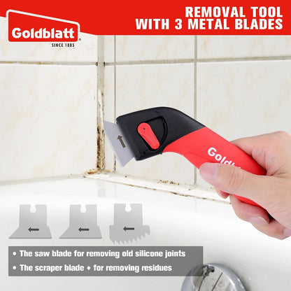 Goldblatt Grout Removal Tool with 3 Stainless Blades, Caulk Scraper Remover | Caulk Remover Tool, Grout Scraper, 3 Metal Blades + 3 Finishing Tool, Multi-angle Smoothing, for Silicone on Tub & Sink