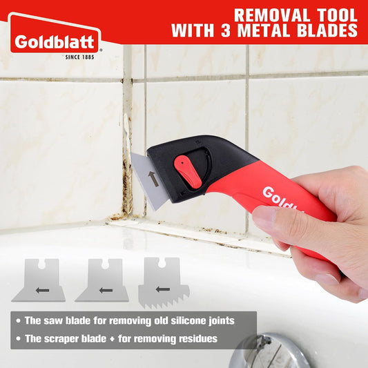 Goldblatt Grout Removal Tool with 3 Stainless Blades, Caulk Scraper Remover | Caulk Remover Tool, Grout Scraper, 3 Metal Blades + 3 Finishing Tool, Multi-angle Smoothing, for Silicone on Tub & Sink