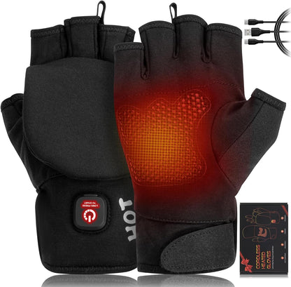 Heated Gloves for Men Women, Rechargeable Full & Half Hands Electric Gloves Heated Fingerless Touchscreen Gloves Heated Winter Hand Warmer for Work Cycling Skiing Outdoor Snow