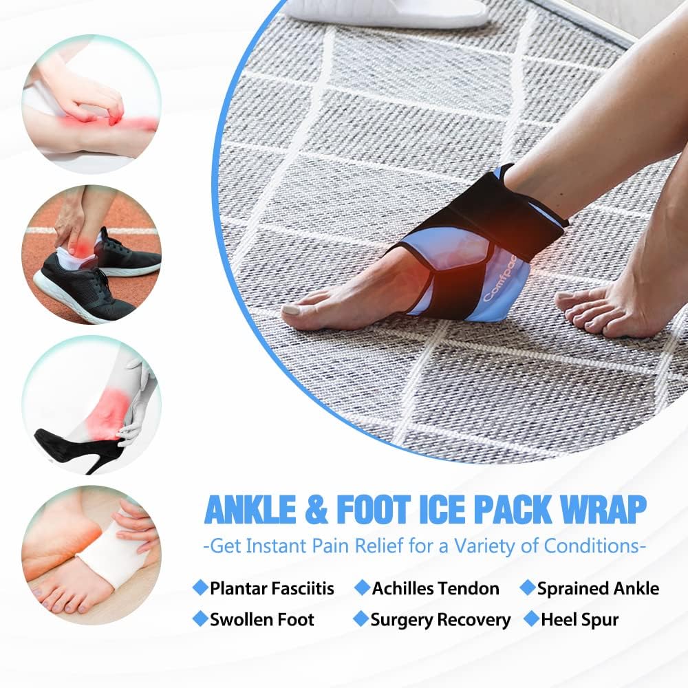 Comfpack Heel Ice Pack Wrap for Plantar Fasciitis Relief, Ankle Ice Pack | FSA Eligible, Ice Pack for Injures Reusable, Gel Cold Pack Warp for Achilles Tendonitis, Swelling, Ankle Sprain, Heel Pain