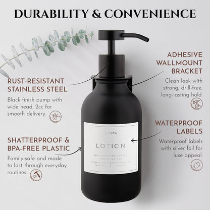 Shower Shampoo Dispenser Wall Mounted – 3 Refillable 16.9 oz Clear Bottles with Stainless Steel Pumps & No-Drill Adhesive Holders – Soap Dispenser Set for Bathroom (3 X Clear/Silver)