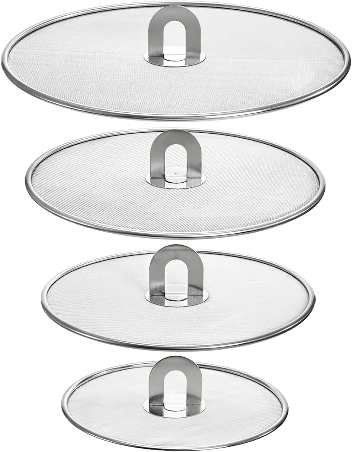 Nicunom 4 Pack Splatter Screen for Frying Pan, 13", 11.5", 10", 8" Stainless Steel Grease Splatter Guard with Fold Flat Knob, Kitchen Oil Splatter Guard Set for Safe Cooking
