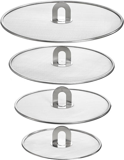 Nicunom 4 Pack Splatter Screen for Frying Pan, 13", 11.5", 10", 8" Stainless Steel Grease Splatter Guard with Fold Flat Knob, Kitchen Oil Splatter Guard Set for Safe Cooking