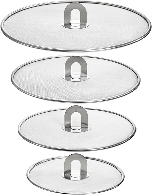 Nicunom 4 Pack Splatter Screen for Frying Pan, 13", 11.5", 10", 8" Stainless Steel Grease Splatter Guard with Fold Flat Knob, Kitchen Oil Splatter Guard Set for Safe Cooking