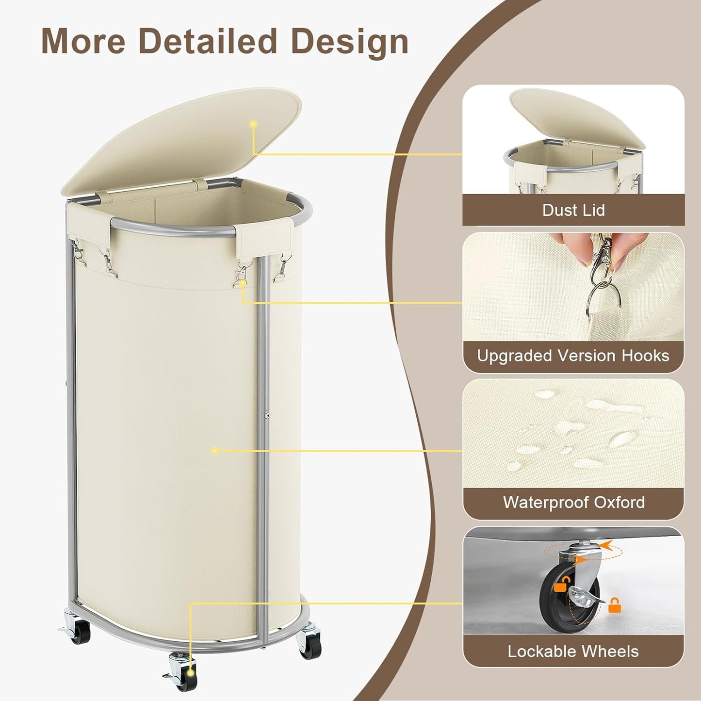 Laundry Hamper with Wheels and Lid, 100L Half Round Rolling Laundry Basket | Gasvadivum Sturdy Metal Frame Laundry Cart with Removable Bag, Dirty Clothes sorter Organizer for Bathroom, Bedroom, Black