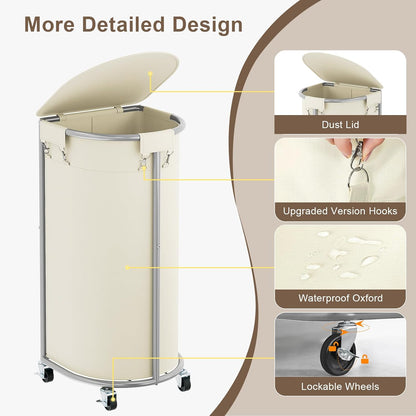 Laundry Hamper with Wheels and Lid, 100L Half Round Rolling Laundry Basket | Gasvadivum Sturdy Metal Frame Laundry Cart with Removable Bag, Dirty Clothes sorter Organizer for Bathroom, Bedroom, Black