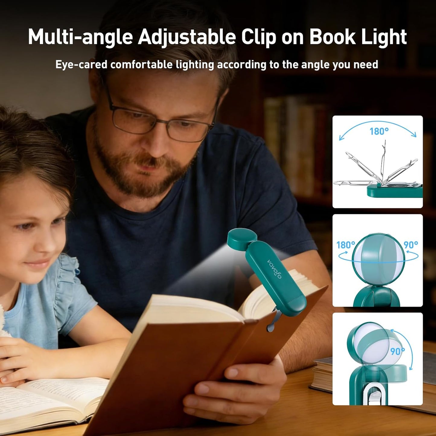 VAVOFO USB Rechargeable Bookmark Reading Light, Blue Light Blocking Amber LEDs for Bedtime Reading - Clip On, 9 Lighting Modes