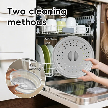 10.6“ Collapsible Microwave Splatter Cover for Food & Silicone Microwave Mat, Mat as Bowl Holder, Trivet, Pot Holders, Baking, Utensils Rest for Kitchen Counter, Dishwasher Safe (Grey)