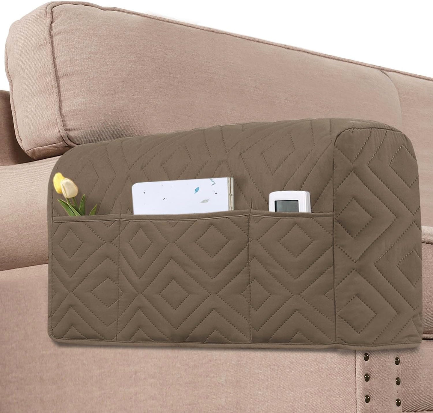 H.VERSAILTEX Water Resistant Armrest Covers for Sofa, 2 Pack, Ivory/Beige | Waterproof Armchair Caddy, Couch Arm Covers Remote Control Holder Sofa Armrest Organizer for Magazine, Tablet, Phone, iPad