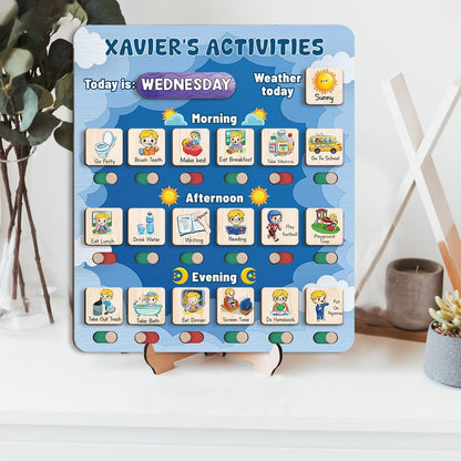 Daily Routine Chart for Kids, Visual Schedule, Routine Chart for Toddlers 3-5, Morning Bedtime Routine Chart for Toddlers, Wooden Chore Chart for Kids