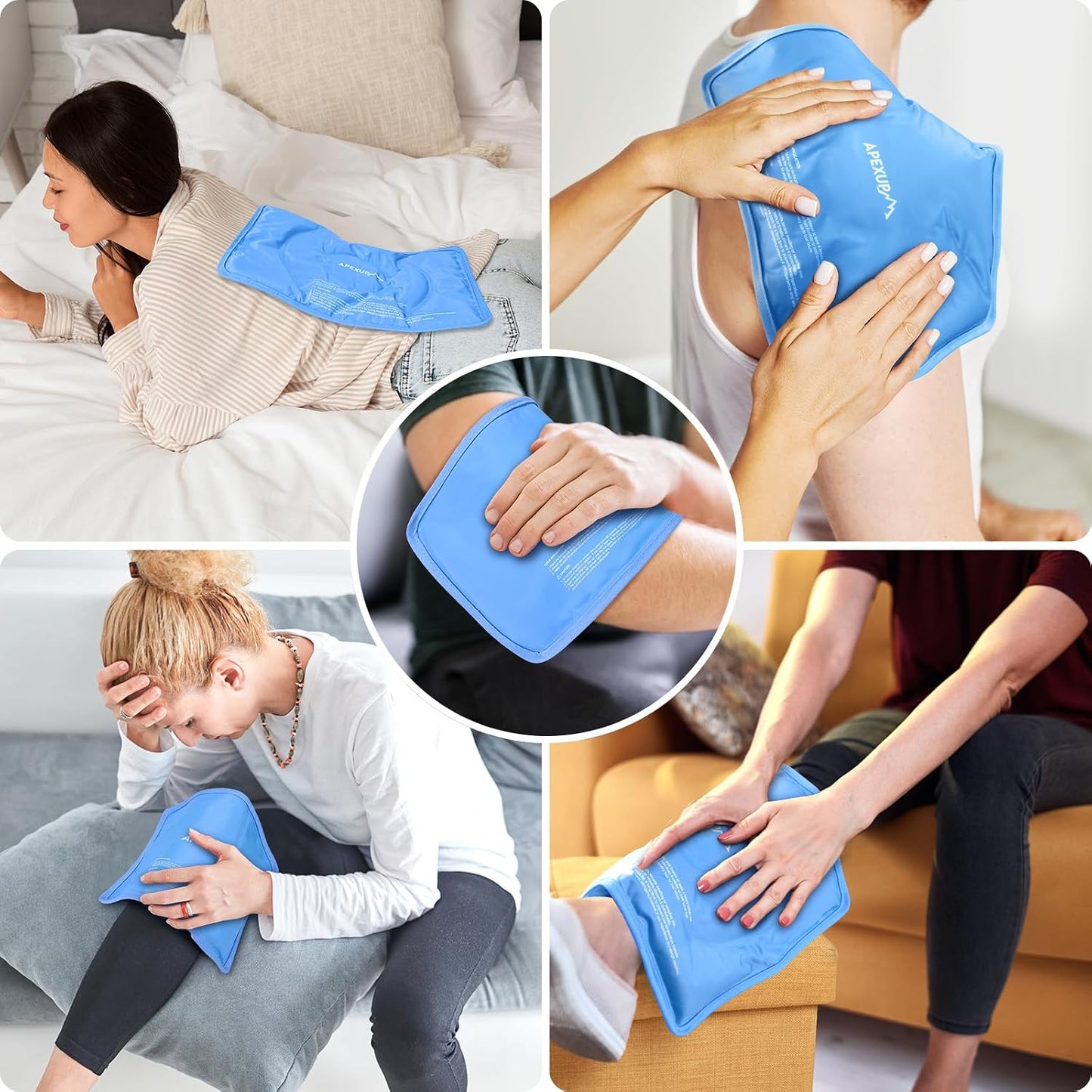 Gel Ice Packs for Injuries Reusable, Flexible Double Sided Cold Packs for Injuries, Ice Pack for Knee, Shoulder, Back, Hip, Leg, Arm (Blue, 8"x5.5", 1PK)