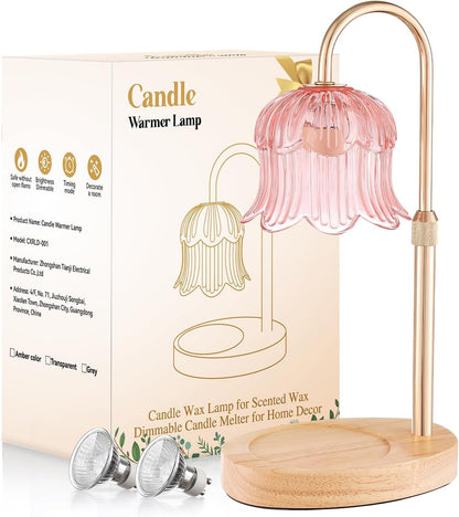 Candle Warmer Lamp Adjustable Timer - Electric Flower Glass Candles Light | Height Adjustable Dimmable Vintage Base Modern Wax Candles Jar Top Warmers Wax Melts Birthday Women Mom House Warming Gifts