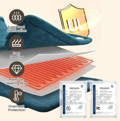 DAILYLIFE Heating Pad with Massager for Neck and Shoulders, Wearable Electric Heating Pads for Back Pain Relief, Auto-Shut Off, 6 Heat Settings, 4 Massage Modes, Large Size, UL Certified, Blue