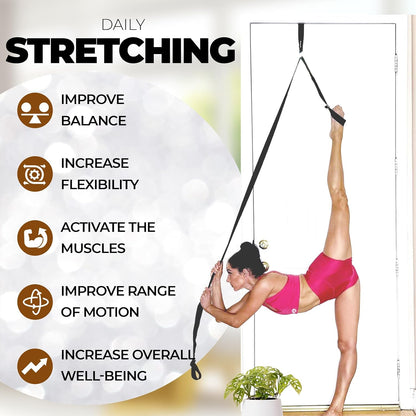 Pilates Stretching Strap with Door Anchor for Flexibility Training | Improve Leg Flexibility, Core Stability and Posture Alignment - Ideal for Pilates, Stretching, Mobility and Home Workouts