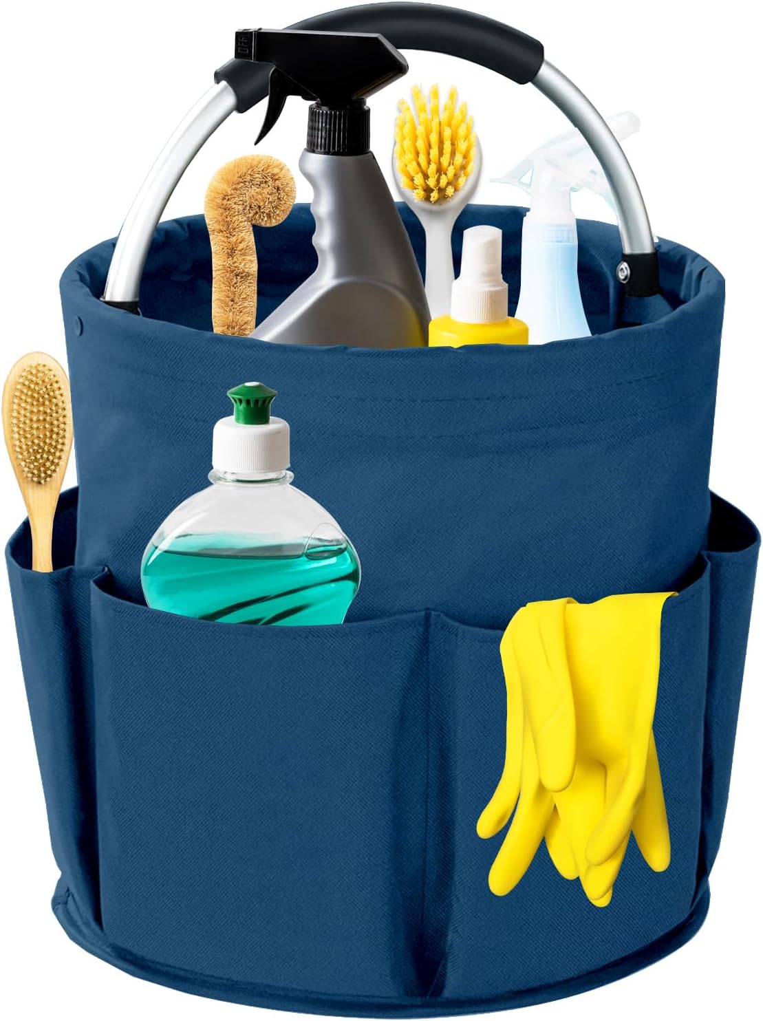 Cleaning Caddy with Handle, 17L Foldable Cleaning Supplies Organizer, Portable Storage Basket, Cleaning Supply Caddy, Multifunctional Cleaning Bucket Bag for Garden, Home, Kitchen (Black)