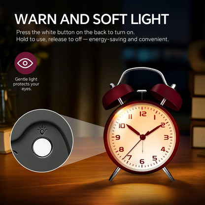 4.5" Metal Loud Alarm Clock for Heavy Sleepers Adults, Analog Battery Operated Alarm Clock with Bells Glow in Dark Numbers, Silent Old School Bedside Desk Clock for Bedroom Office Kids, Black
