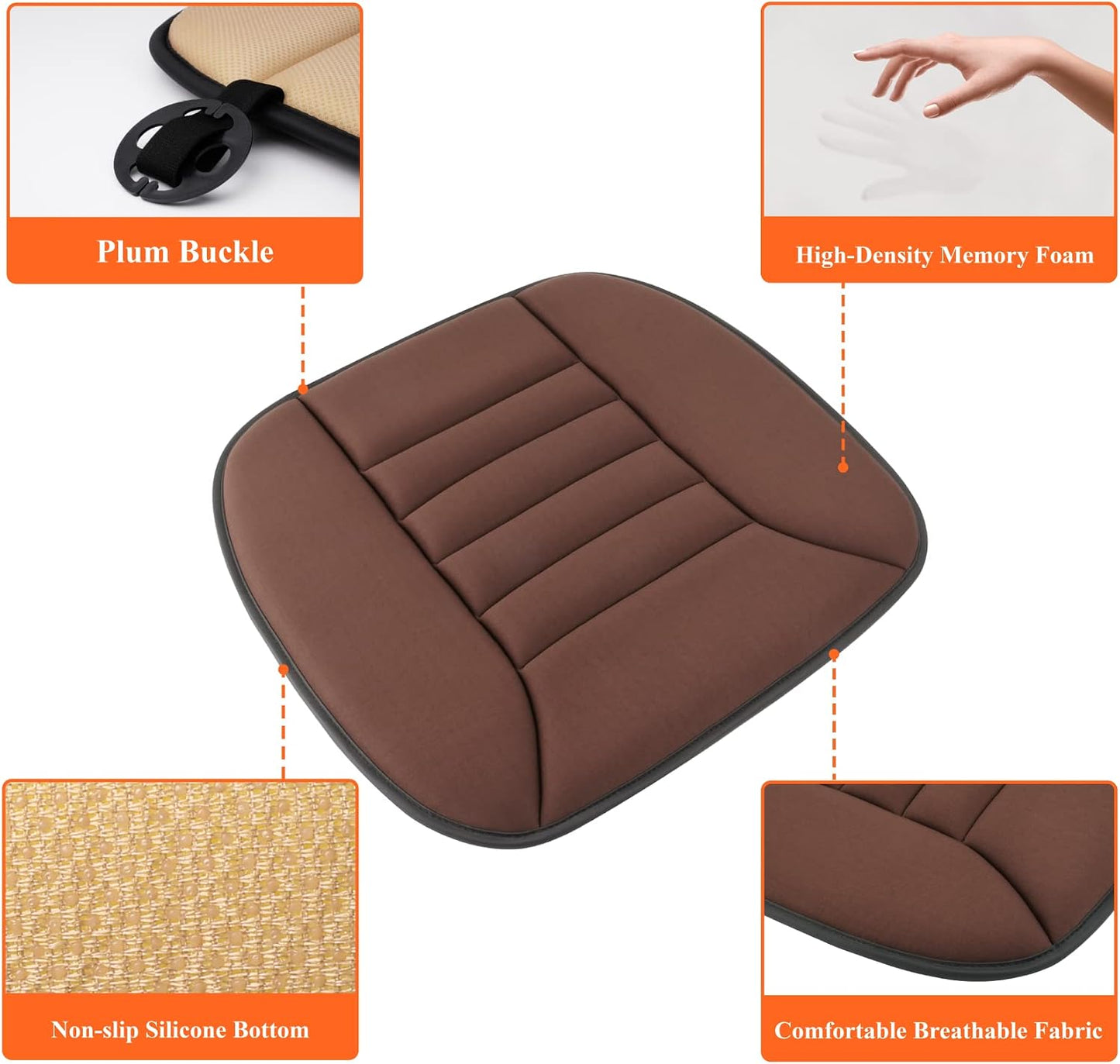 kingphenix Memory Foam Car Seat Cushion for Driver and Office Chair Comfort | 1.2-Inch-Thick Memory Foam Seat Pad, Soft, Breathable Fabric, Non-Slip Silicone Bottom for Long Drives and Office Use, Black