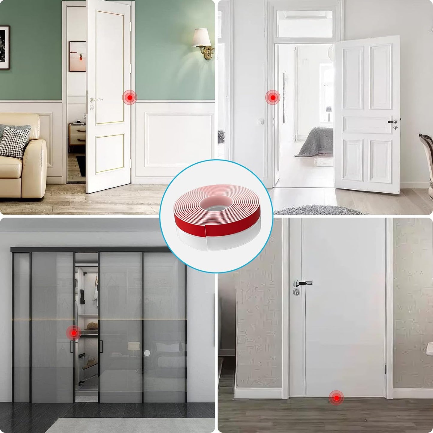 Door Weather Stripping, Silicone Door Seal Strip Sealing Tape, Door Draft Stopper Adhesive Seal Tape for Doors Windows &Shower Glass Door Gaps (Thickness Upgrade)