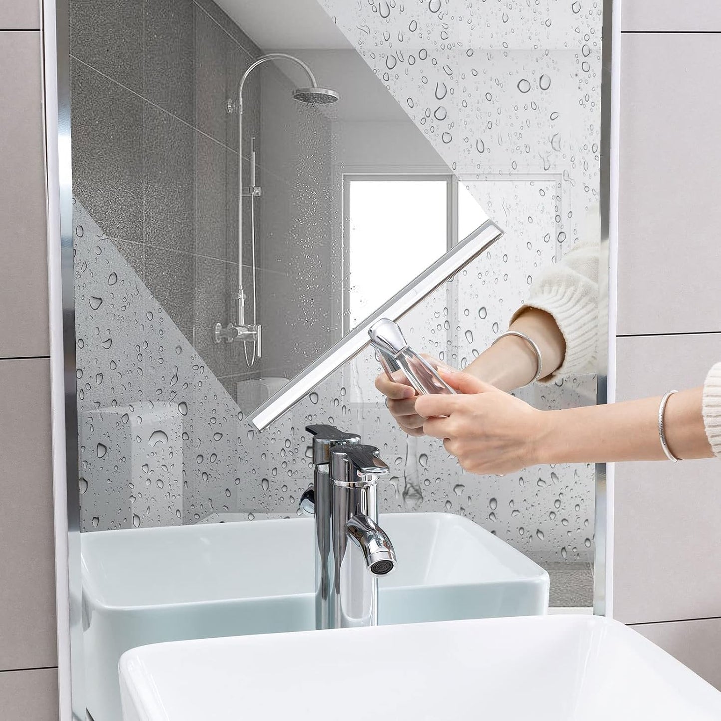 Shower Squeegee for Glass Doors, Squeegee for Shower Glass Door, Window and Car Glass, Mirrors - All-Purpose Stainless Steel Squeegee, 10 Inches and Black