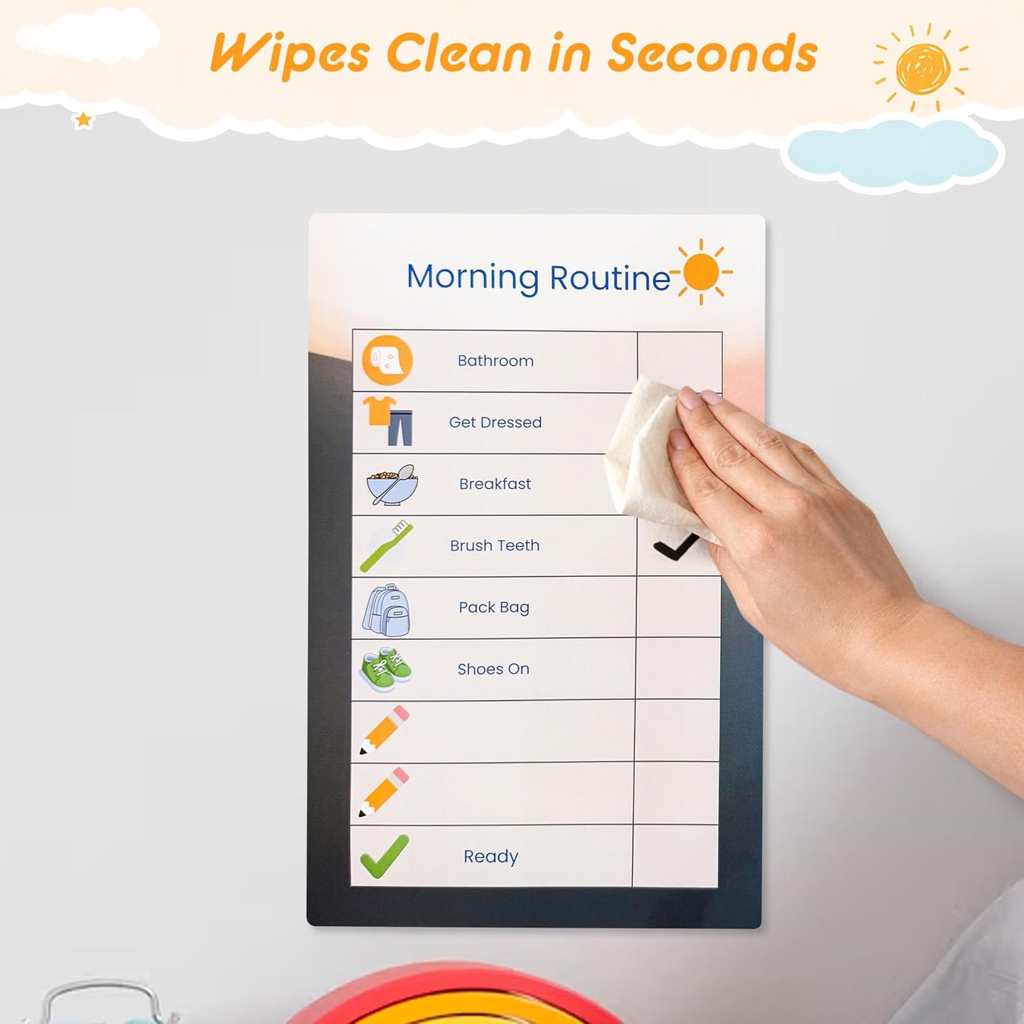 Dry Erase Morning & Bedtime Routine Chart for Kids – 2 Large 11x17in Laminated Chart Set - Simple Routine System, No Magnets or Pieces, Calm, Clutter-Free Daily Routine System