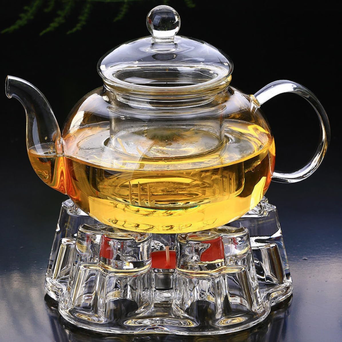 VOSAREA Heart Shape Glass Tea Pot Warmer Base with Heat Preservation and Candlestick Function, Creative Stylish Glass Base for Tea Pot Heating and Warmth
