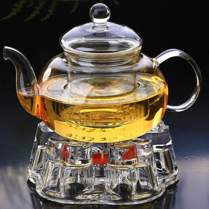 VOSAREA Heart Shape Glass Tea Pot Warmer Base with Heat Preservation and Candlestick Function, Creative Stylish Glass Base for Tea Pot Heating and Warmth