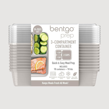Bentgo Prep 3-Compartment Meal Prep Containers with Lids, 20 Piece Set | 4-Cup Capacity, Portion Control, Stackable, Microwave, Freezer & Dishwasher-Safe, PFAS & BPA-Free (Navy Blue)
