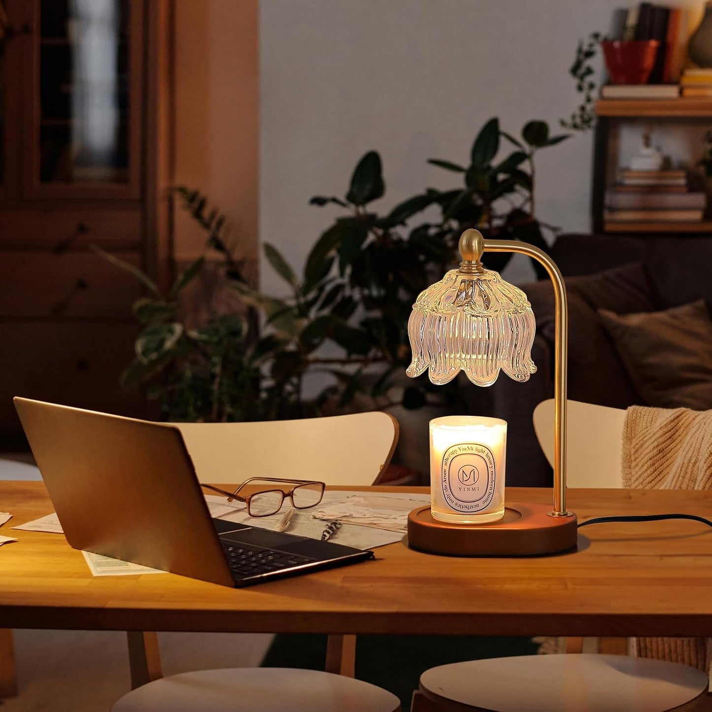 Candle Warmer Lamp with Timer and Dimmer,Electric Gold Light Gifts for Women Melt Wax Warmer Lamp with 2 Bulbs for Candle Jars House Warming New Home Decor Bedroom