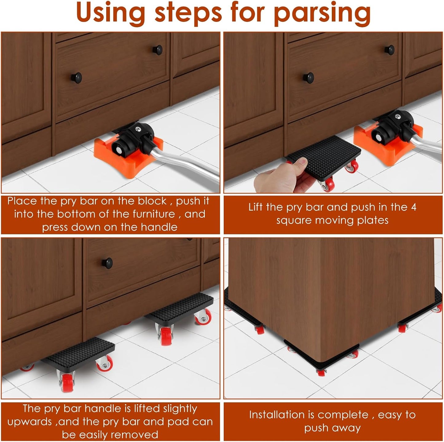 4 PCS Furniture Dolly Furniture Movers, 360° Rotation 4 Wheels Furniture Lift Mover Tool, 880 Lbs Capacity Furniture Moving Sliders,Carbon Steel Furniture Lifter Set for Sofa Fridge Cabinet Appliance
