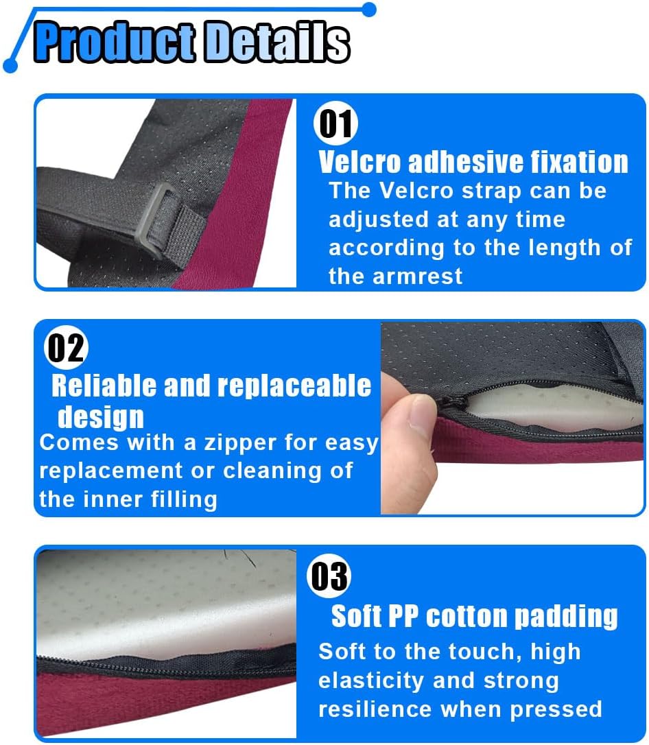 2PCS Car Seat Armrest Covers, Soft & Comfortable Office Chair Arm Pad, Anti-Scratch Car Armrest Cushion, Universal Car Armrest Pillow Protector Cover for Most Cars (Black)