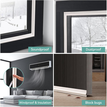 MOPMS Draft Stopper Sweep, Door Weatherproofing Stripping, Window Seal Strip Self-adhisive Soundproof Cuttable Weather Length 32.8 Ft (5 Pcs x 6.56 Ft), Grey