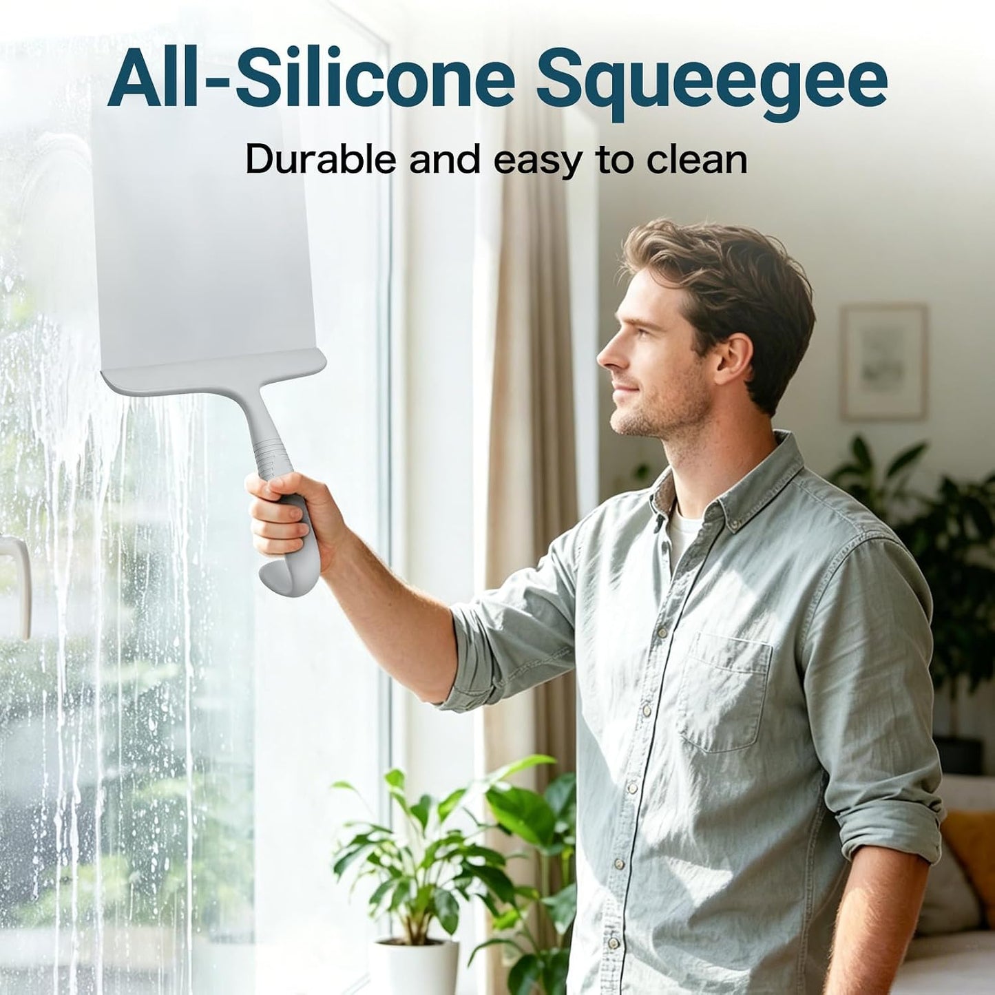 SetSail Shower Squeegee for Glass Doors,One-piece All Silicone Squeegee | Streak-Free Bathroom Squeegee for Shower Glass Window Mirror Tile Wall, Built-in Hook, Ergonomic Grip, Black（9.5-inch）