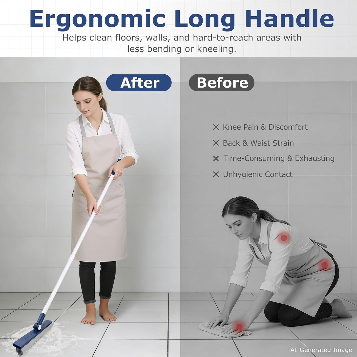 IVYROLL Grout Brush with Long Handle, Grout Cleaner Brush for Tile Floors | Stiff Bristles for Crevice, Tile Line, Shower, Kitchen, Bathroom