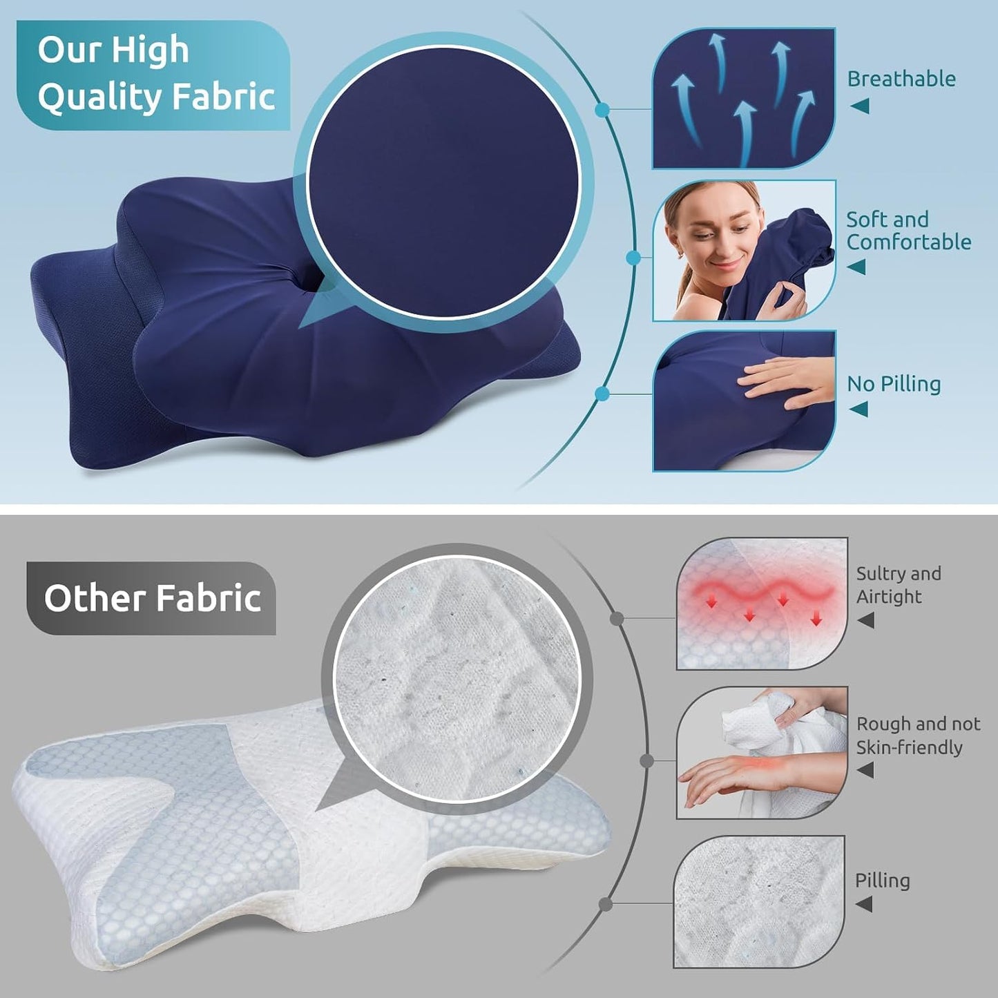 DONAMA Contour Cervical Neck Pillow for Neck Pain Relief | Queen,Ergonomic Dual-Height,Odorless Memory Foam,Side/Back/Stomach Sleepers,Cooling Hypoallergenic Cover,OEKO-TEX Certified