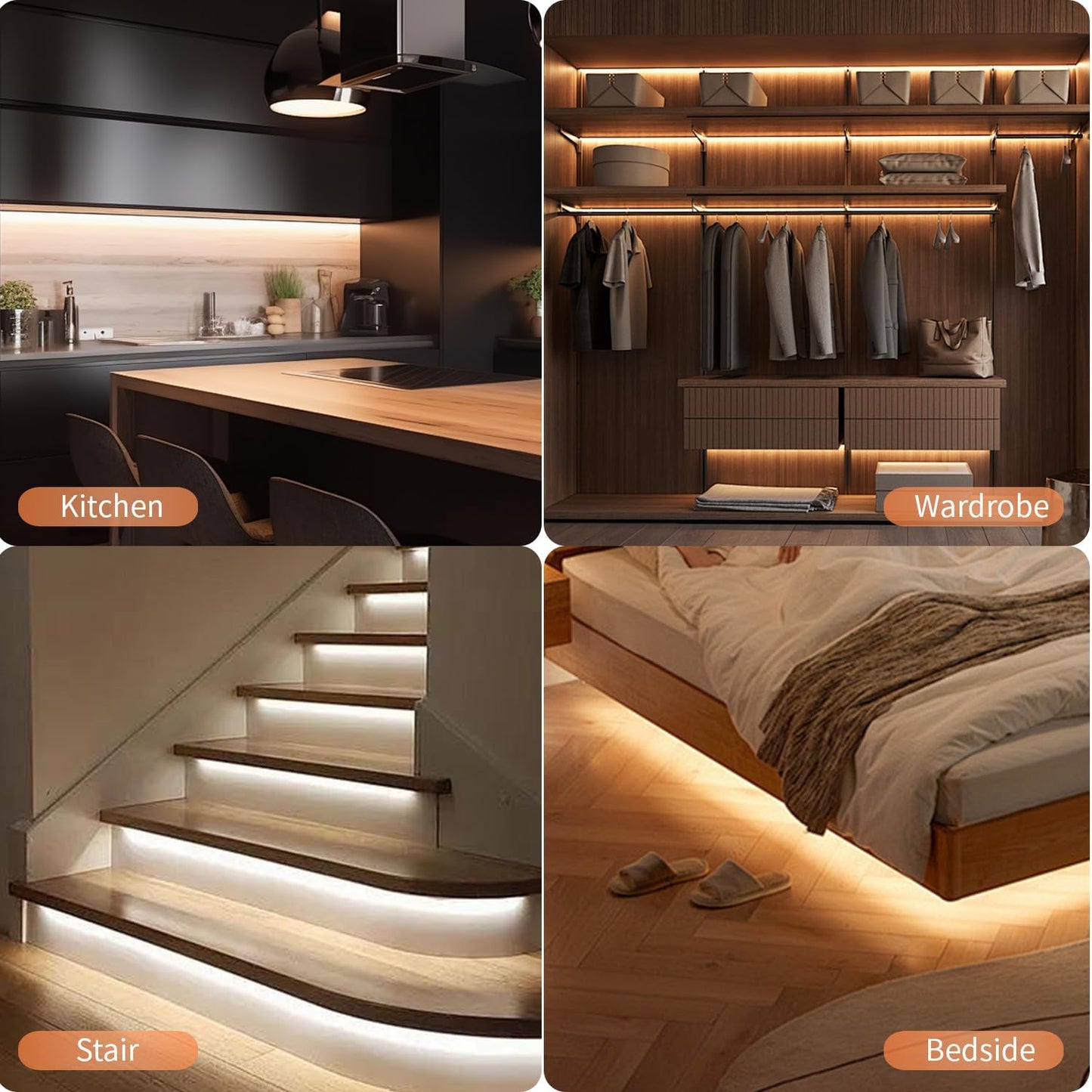 VST 6.56 ft Led Strip Light, Motion Sensor LED Tape Light with Battery Operated for Closet Wardrobe Stair Under Counter Cabinet Bedroom (6500K Cool White)
