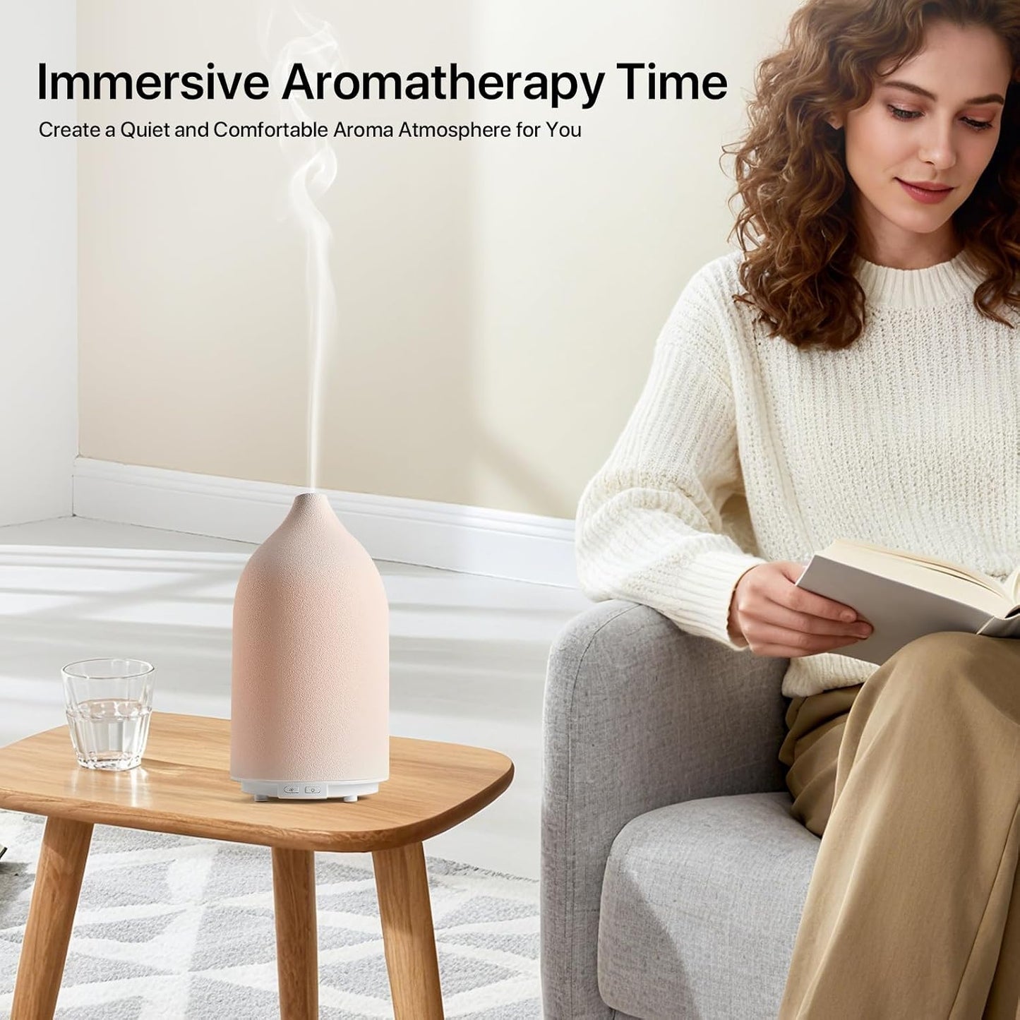 Aroma Diffuser,500ML Ceramic Ultrasonic with 7-Color LED Light，Essential Oil Diffuser for Home ，Quiet Cool Mist Diffuser for Bedroom, Office