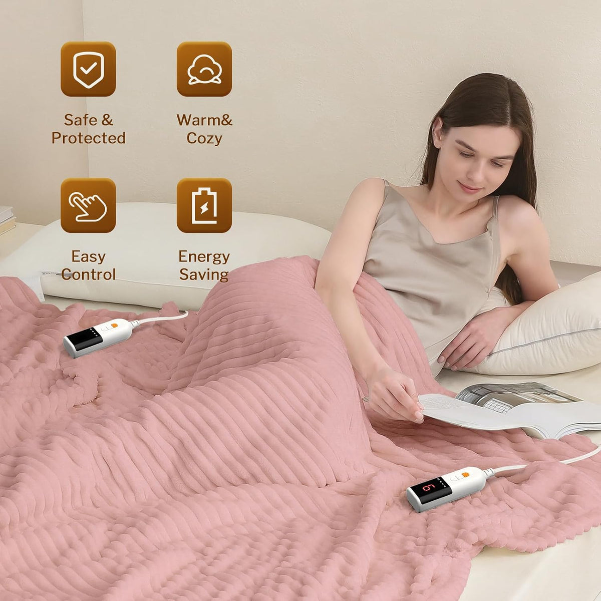 Reaks Heated Throw Blanket, 5 Heat Levels, 3 Hours Auto-Off, 50"x60", White