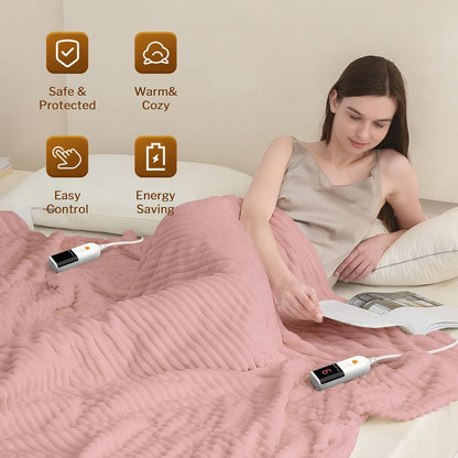 Reaks Heated Throw Blanket, 5 Heat Levels, 3 Hours Auto-Off, 50"x60", White