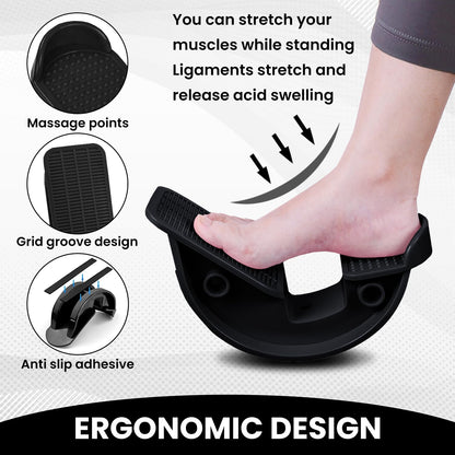 Foot and Calf Stretcher for Plantar Fasciitis Relief - Foot Rocker with Yoga Stretching Strap, Hamstring & Achilles Stretcher - Non-Slip Home Physical Therapy Equipment for Flexibility & Recovery