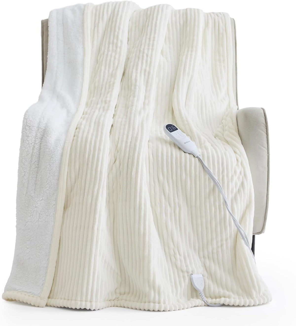 Bedsure GentleSoft Heated Blanket Throw - Soft Ribbed Flannel Electric Blanket, Gifts for Grandma (50x60 inches, Grey)