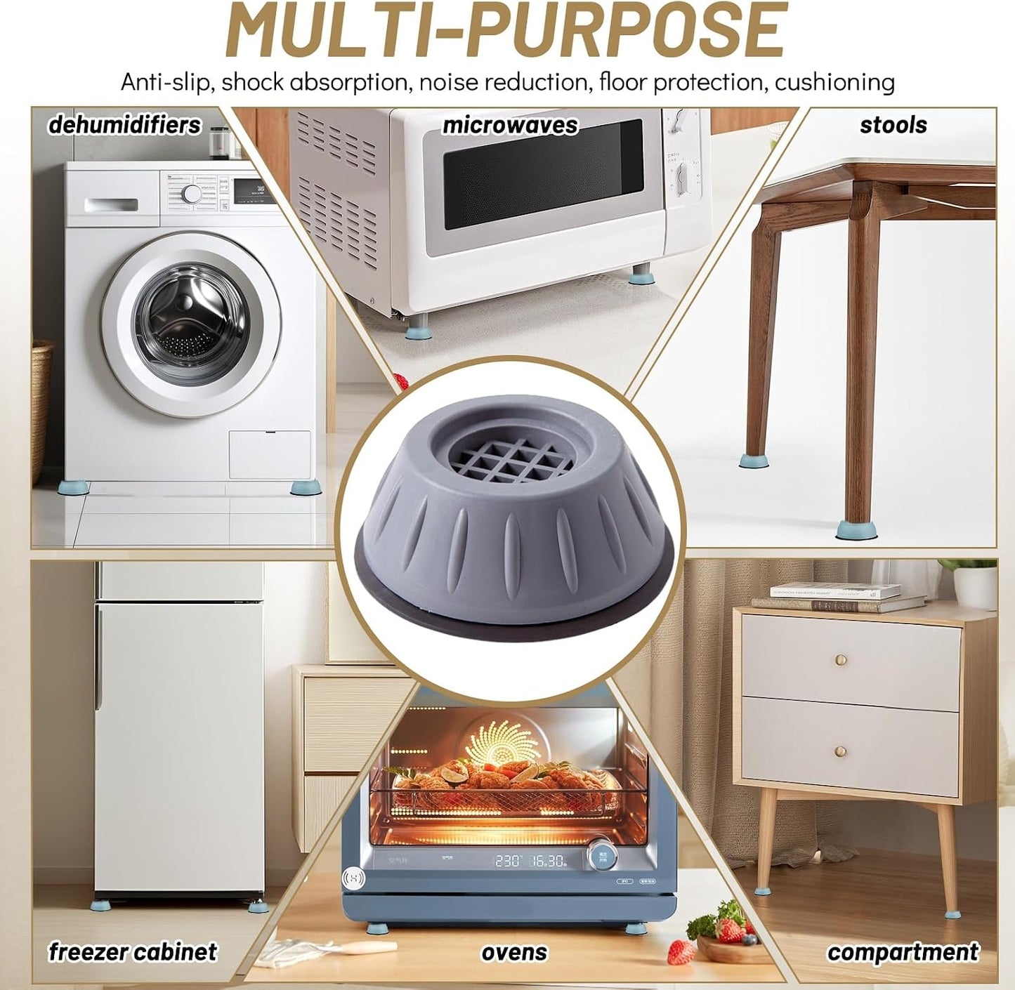 Anti-Vibration Washing Machine Feet,Floor Protector for Appliance&Furniture | 8PCS set,Anti Slip,Noise Reduction