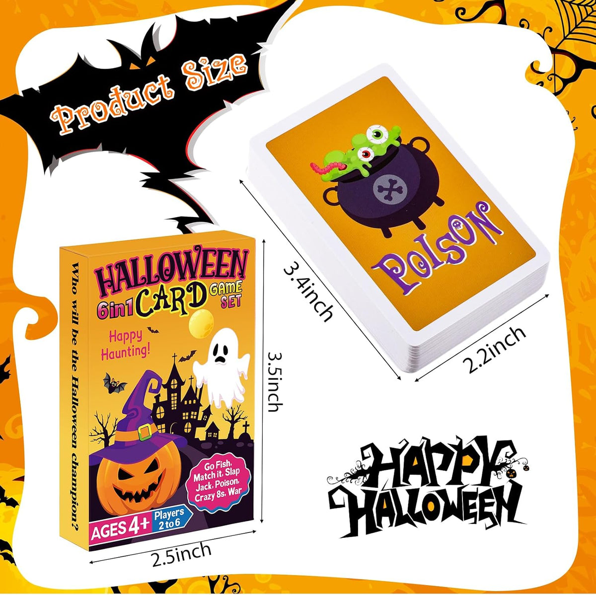 Fullhawl 2 Decks Halloween 6 In1 Card Set Family Night Playing Cards Pack