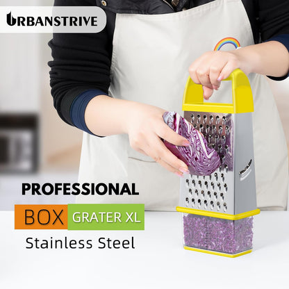 Urbanstrive Cheese Grater With Container Box Grater Stainless Steel Graters for Kitchen Cheese Shredder Parmesan Shredder Kitchen Gadgets Kitchen Tools Kitchen Gifts for Chef Dishwasher Safe Zester