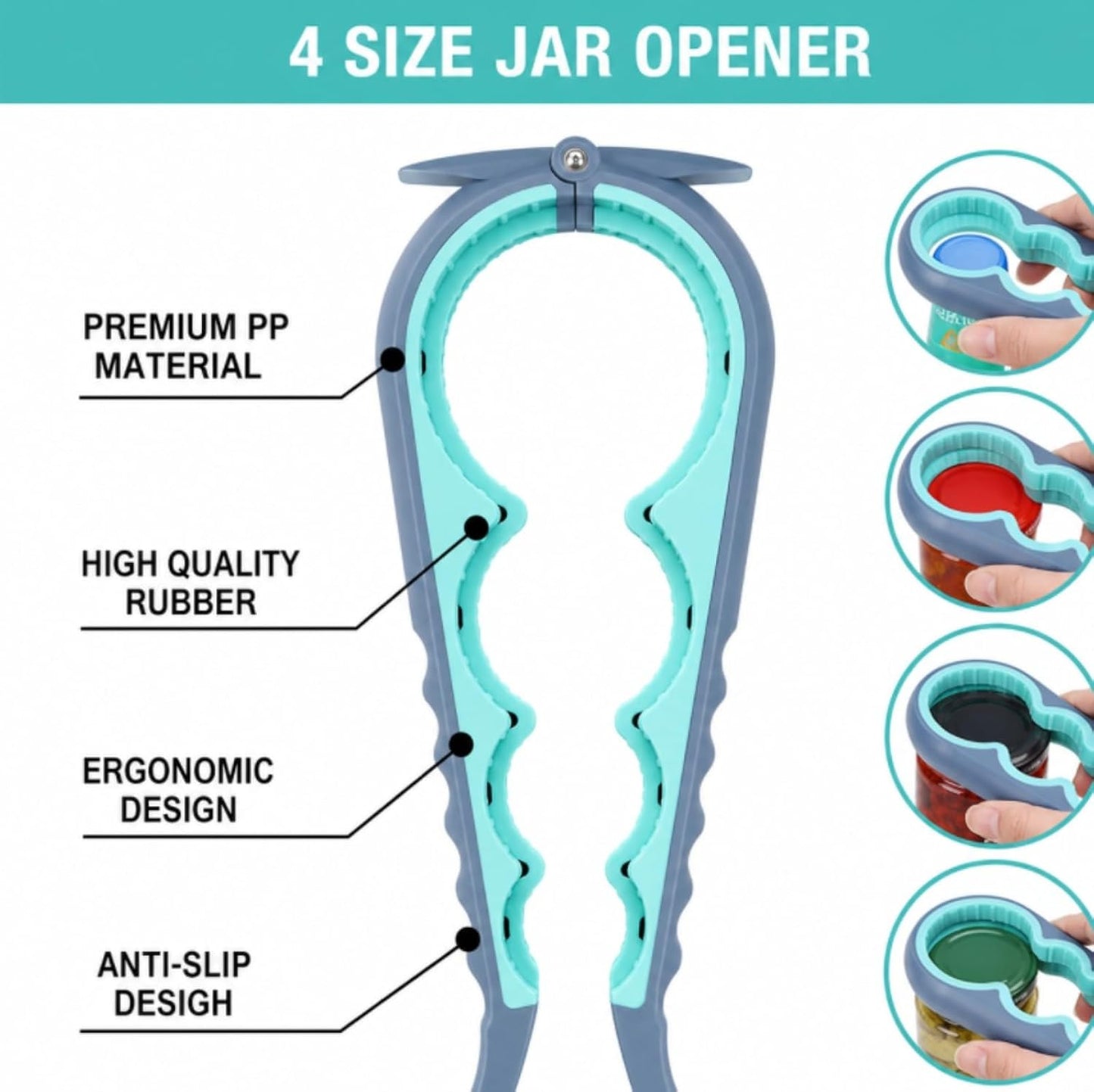 Jar Opener & Bottle Opener for Seniors, Arthritis, Weak Hands, Non Slip Lid Grip Remover, Effortless Twist,4-in-1 Multi Purpose Kitchen Tool(Blue)
