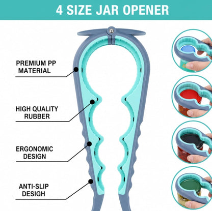 Jar Opener & Bottle Opener for Seniors, Arthritis, Weak Hands, Non Slip Lid Grip Remover, Effortless Twist,4-in-1 Multi Purpose Kitchen Tool(Blue)