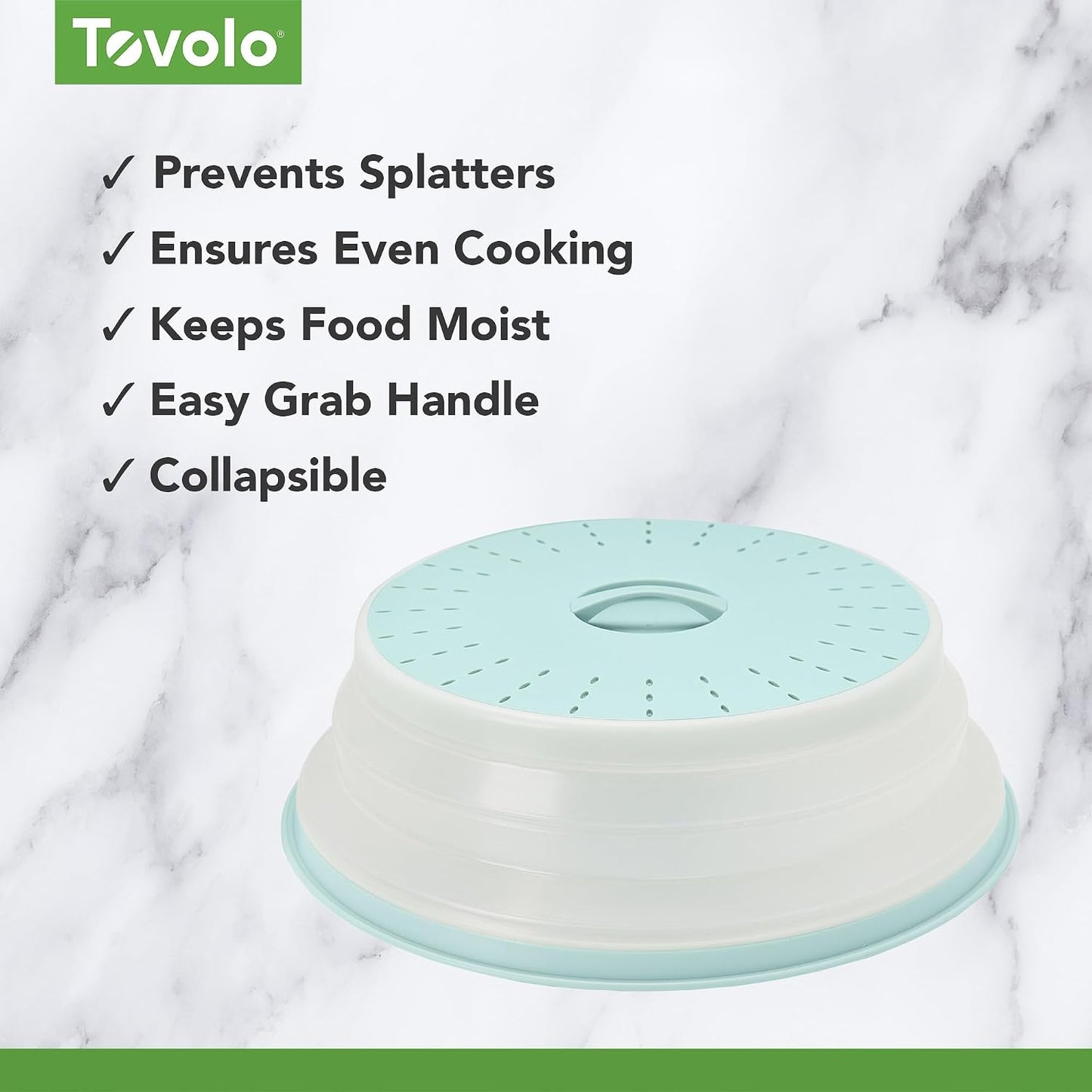 Tovolo Microwave Splatter Cover for Food, Large (Charcoal) - Collapsible & Vented Silicone Splatter Guard Lid - Microwave Plate & Dish Cover with Handle - BPA-Free Kitchen Gadget for Meal Prep
